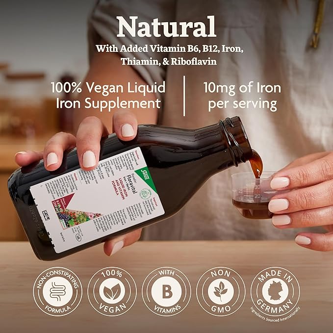 Floradix Floravital Liquid Iron & Vitamins Formula - Liquid Iron Supplement with B Complex Vitamins, Vitamin C & Herbs for Energy Support - Vegan, Gluten-Free, Yeast- Free, Non-GMO - 17 oz