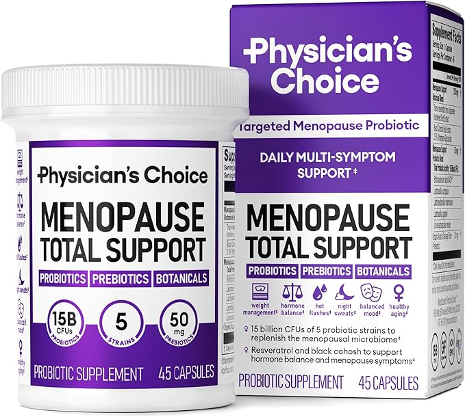 Physician's CHOICE Menopause Probiotic Supplement for Women - Supports Hormone Balance, Hot Flashes, Night Sweats, Weight Management, Bloating & Gut Health - with Black Cohosh, Resveratrol+ - 45ct