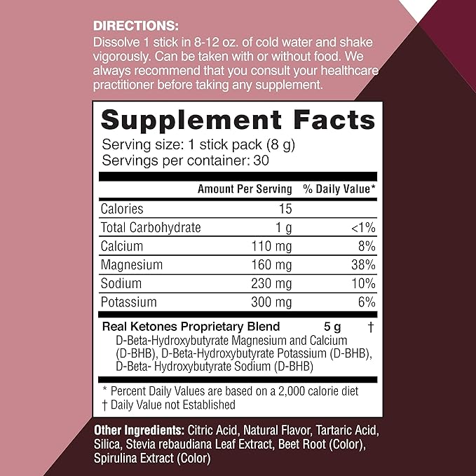 Real Ketones BHB Exogenous Ketones Drink Mix Packets Keto Electrolytes Powder Packets No Sugar with 4 Main Fasting Electrolytes Plus Hydrating Patented Keto BHB - 30 Count Black Cherry