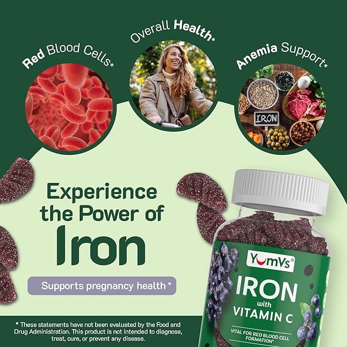 VumVs Iron Gummies for Women and Men - Grape Flavor - 10 mg Chewable Iron Supplement for Women Gummies with Vitamin C - Kosher, Gluten Free - Blood Builder Iron Supplement Gummies (60 Count), 2 Pack