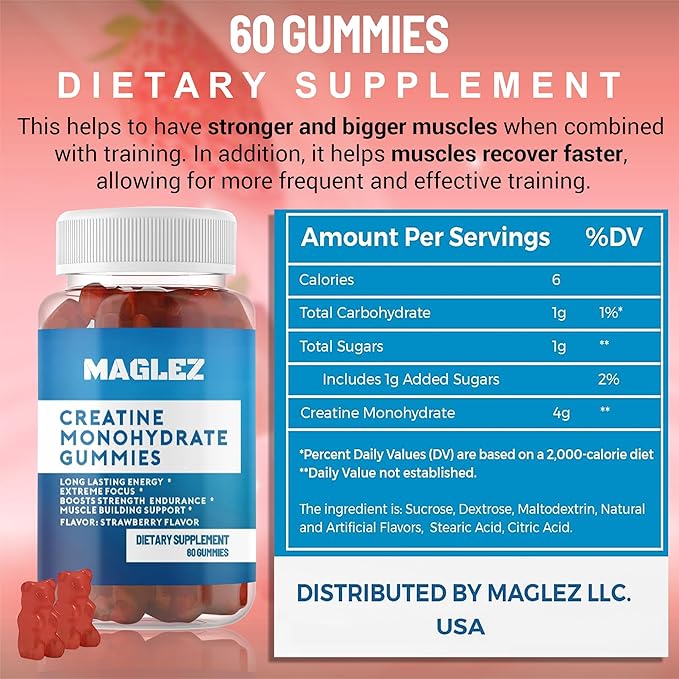 Creatine Monohydrate Gummies for Men & Women (2g/Gummy) Creatine Chews, Creatine Gummies,for Strength and Muscle Builder, Workout Recovery,Anaerobic Endurance,Vegan Creatine, Gluten-Free,No Bloating