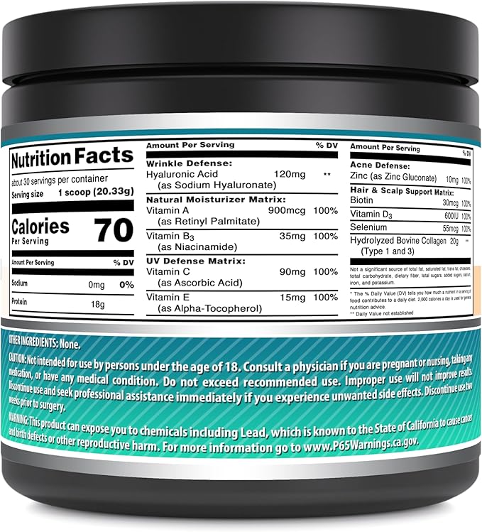 Amazing Formulas Hydrolyzed Collagen with Hyaluronic Acid & Multivitamins Supplement | 30 Servings Powder | 605 Grams | Unflavored