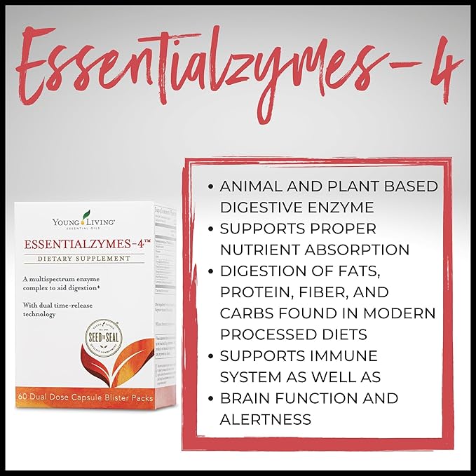 Young Living Essentialzymes-4 - 120 ct of Essential Oils Dietary Supplement - Time-Release Enzyme Capsules - Fiber and Protein Digestion - Nutrient Absorption Support