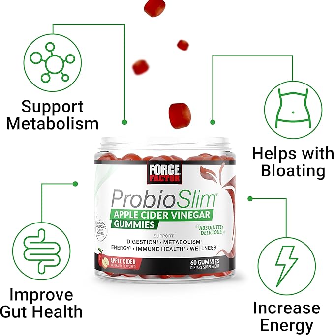 Force Factor ProbioSlim Apple Cider Vinegar Gummies with Organic LactoSpore Probiotics and Prebiotics to Support Digestion, Metabolism, and Immune Health, 60 Gummies