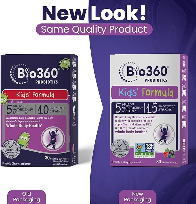 Kids Probiotic Supplement, Daily Support for Kid's Gut, Immune, Brain & Whole Body Health, 15 Strains 5 Billion CFU, Organic Prebiotic Apple Fiber, 30 Chewable Mixed Berry Flavor