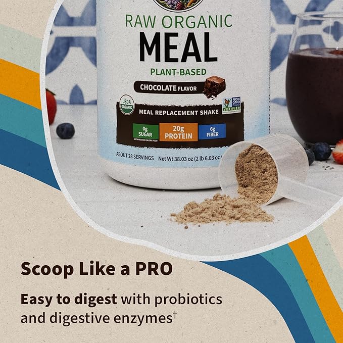 Garden of Life Meal Replacement Shakes, Vegan Protein Powder, Raw Organic Protein Powder, Chocolate Protein Powder with Plant Based Pea Protein, Sprouts, Greens, Probiotics, Dairy Free 14 Servings