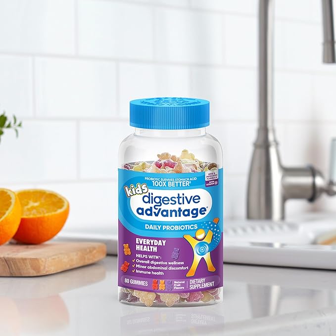 Digestive Advantage Probiotics For Digestive Health, Kids Probiotic Gummies, Daily Probiotics For Women, Men & Kids Minor Abdominal Discomfort, & Gut Health, 80ct Natural Fruit Flavors