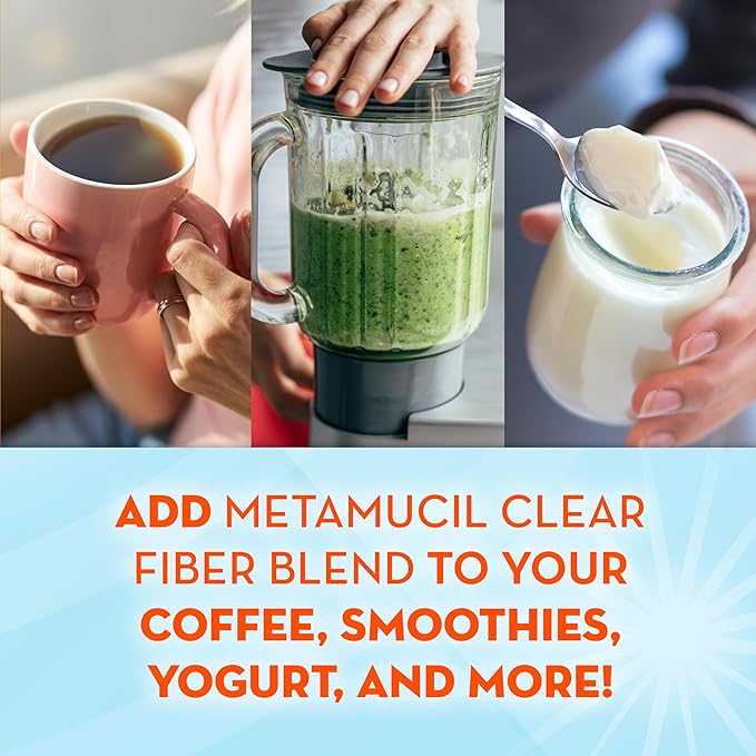 Metamucil Fiber Supplement, Unflavored Clear Mixing Powder, No Grit, No Sugar Added, Plant Based Prebiotic Fiber Blend for Daily Digestive Health, 75 teaspoons