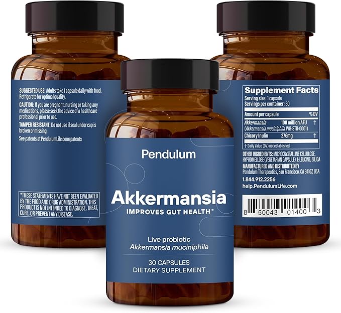 Pendulum Akkermansia Probiotic with Prebiotic Fiber - Increases GLP-1 Production, Delayed Release, Third-Party Tested, 100M AFU Live Strain for Gut Health for Men & Women (30 Capsules, 1-Pack)