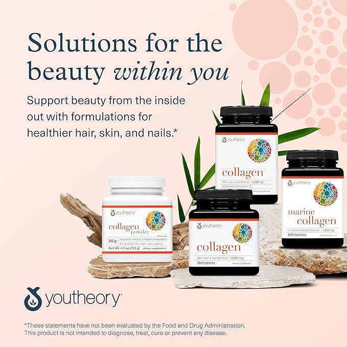 Youtheory Collagen Powder - Premium Collagen Supplement with Vitamin C & Biotin - Supports Healthy Hair, Nails, Skin & Joints* - Dairy, Soy & Gluten Free - Vanilla, 4.7 oz