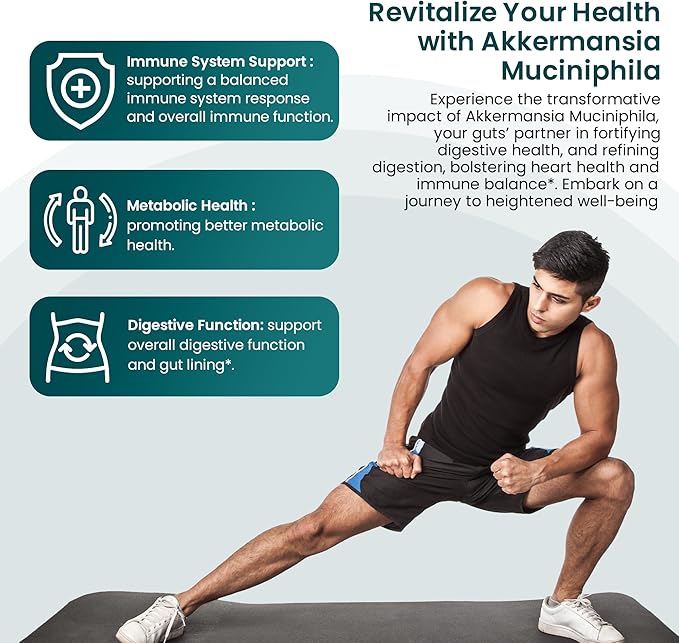 Akkermansia Muciniphila Probiotics for Digestive Health - 5 Billion TFU Akkermansia Probiotic for Leaky Gut Repair and Immunity, Prebiotics and Probiotics for Women and Men, 60 Vegan Capsules