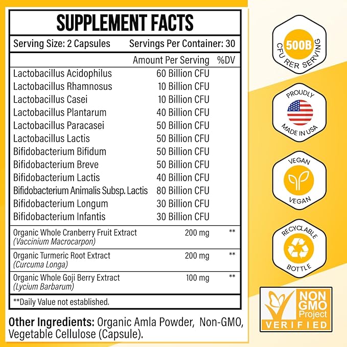 Probiotics for Men, 500 Billion CFU 12 Strains Mens Probiotic with Turmeric Cranberry & Goji, Gut Health for Men, Probiotics for Men Digestive Health, Bloating, Immune & Overall Health, 30-Day Supply