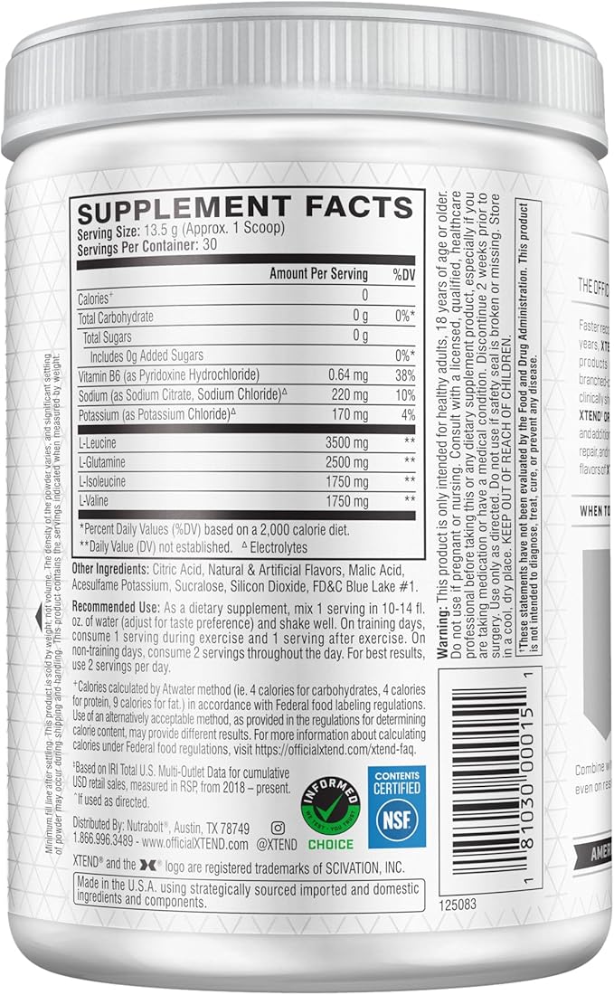 Xtend XTEND Original BCAA Powder 7g BCAA and 2.5g L-Glutamine, Sugar Free Post Workout Muscle Recovery Drink with Amino Acids for Men & Women, 30 Servings