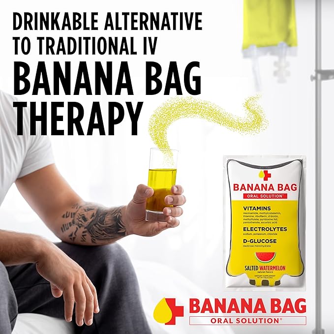 Banana Bag Oral Solution Recovery Packets - I.V. Alternative - Salted Watermelon 30pk: Pharmacist-Formulated for Fast Energy Boost, Rehydration & Wellness. Electrolytes + Vitamin C + Strong B-Complex