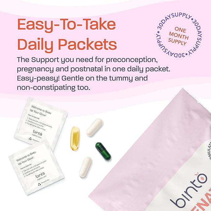 4-in-1 Prenatal Supplements to Support Healthy Mama & Baby | 1 Month Supply | Multivitamin + Probiotics, Iron, DHA, & Methylated Folate | Non-GMO, Gluten Free, Vegetarian, No Preservatives
