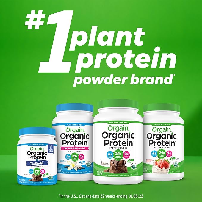 Orgain Organic Vegan Protein Powder, Vanilla Bean - 21g Plant Protein, 5g Prebiotic Fiber, Low Carb, No Lactose Ingredients, No Added Sugar, Non-GMO, For Shakes & Smoothies, 10 Travel Packs