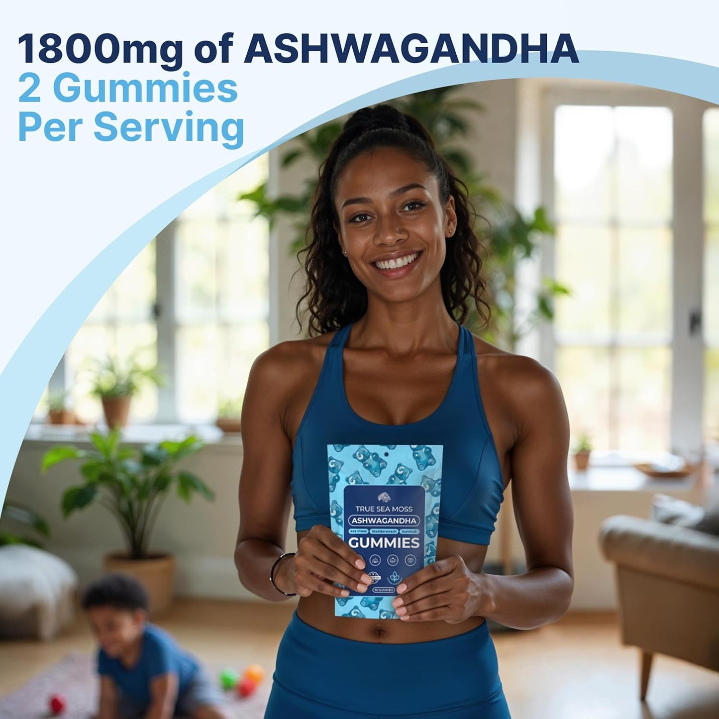 Sea Moss Ashwagandha Gummies for Women & Men - Vegan Herbal Blend with Sea Moss, Bladderwrack & Burdock, 60 Gummies in Pouch (30-Day Supply)