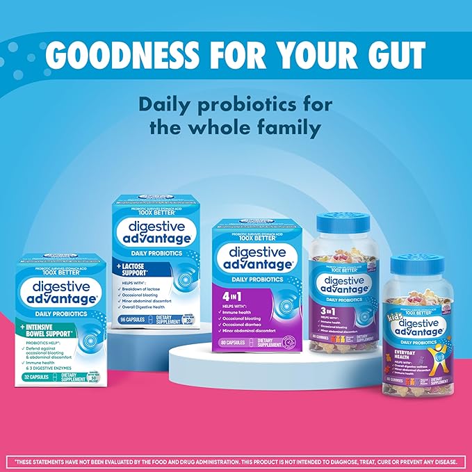 Digestive Advantage Gas Defense, Daily Probiotics for Women & Men Digestive Health with 5 Digestive Enzymes, Supports Gut Health & Stops Gas Before Start, with Immune Support, 32 Capsules