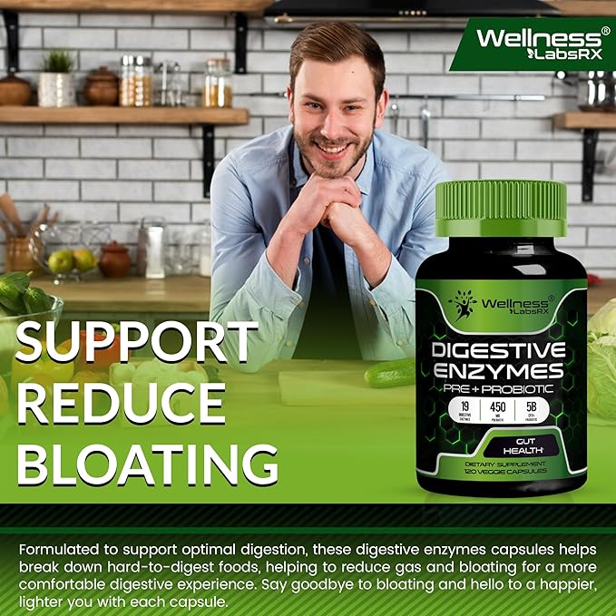 Digestive Enzymes with Probiotics and Prebiotics - 450mg - 5 Billion CFUs - Pure Super Enzymes for Digestion Capsules - 120 Capsules, Digestive Enzymes for Women & Men Support Digestive - 2 Packs