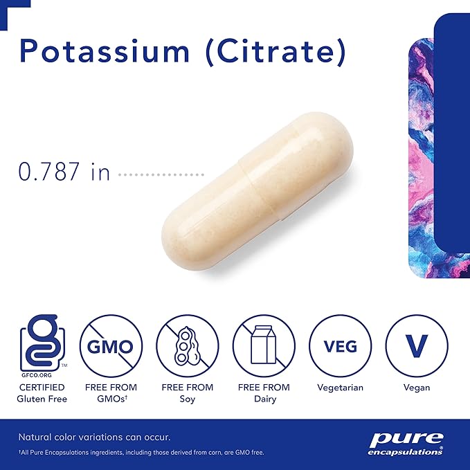 Pure Encapsulations Potassium (Citrate) - Essential Electrolyte Supplement to Support Nerve & Muscle Function, Adrenals, Hormones, Heart Health & Energy* - Potassium Citrate Capsule - 90 Capsules