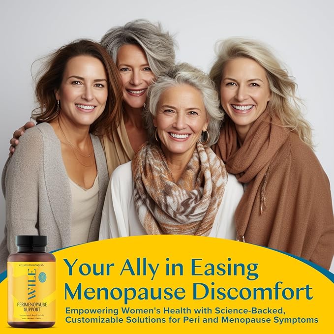 WILE Menopause and Perimenopause Supplements for Women with Ashwagandha - Menopausal Symptoms Relief for Stress, Hot Flashes, Night Sweats - Healthy Sleep & Hormone Balance Support, Vegan, 30 Servings