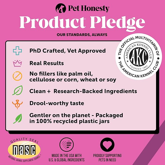 Pet Honesty Multivitamin Dog Supplement, Glucosamine Chondroitin for Dogs, Probiotics, Omega Fish Oil, Dog Supplements & Vitamins, Dog Vitamins for Skin and Coat Allergies, (Chicken 90 ct)
