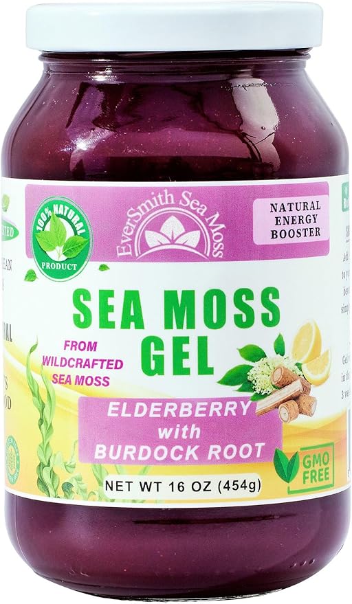Wildcrafted Irish Sea Moss Gel | Made in USA | Rich in Vitamins & Minerals | Sea Moss Gel Raw | Nutritional Supplement | Elderberry (16 oz)