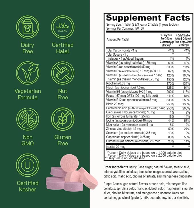 YumVs Complete Kids Multivitamin with Iron - Kids Chewable Multivitamin - Kids Vitamins Multivitamin + Kids Iron Supplement - Toddler Vitamins for 2 Year Old+, Kosher, Halal, Gluten Free (120 Tablets)