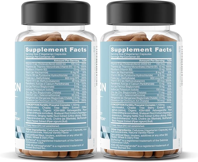 Conception Fertility Supplements for Women – Prenatal Vitamins – Promote Hormone Balance, Cycle Consistency, Aid Ovulation – Myo-Inositol, Folate, Folic Acid, Vitex, More – 120 Veg Soft Capsules