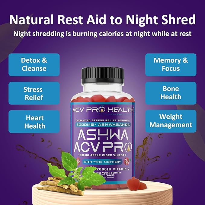 Ashwa ACV Pro Health - Sugar Free Apple Cider Vinegar Gummies, Ashwagandha Gummies, Advanced Keto ACV Gummies, Ashwagandha Supplements with Vitamin D, Stress Relief Supplement,1g Carbs Per Gummy Golo