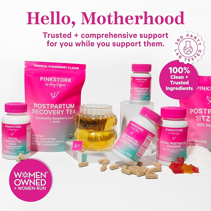 Pink Stork Total Postnatal Vitamin Gummies - Multivitamin for Postpartum Recovery and Lactation Support - Folic Acid, B6, & Vitamin C - Breastfeeding Essentials - 60 Gummy Vitamins