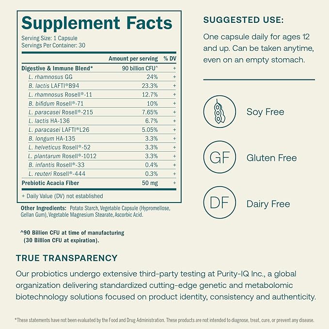True Grace One Daily Probiotic - 30 Vegetarian Capsules - Gut, Digestive & Immune Health Support Blend with Prebiotic Fiber - Organic, Gluten Free, Dairy Free, Soy Free