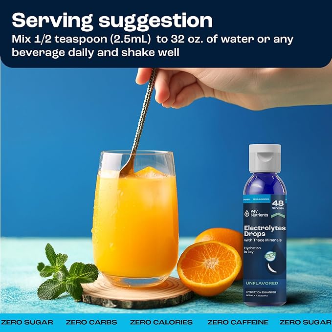 KEY NUTRIENTS Trace Minerals Liquid Electrolytes Rapid Hydration & Muscle Recovery 4oz - 72 Trace Minerals, Unflavored Electrolyte Drops for Drinking Water, Sodium Post Workout & Recovery, 48 Servings