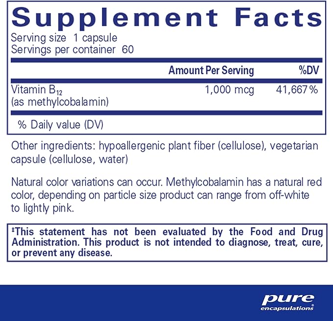 Pure Encapsulations Methylcobalamin 1,000 mcg - Vitamin B12 Supplement to Support Memory & Nerve Health - Premium Vitamin B12 Capsules - 60 Capsules