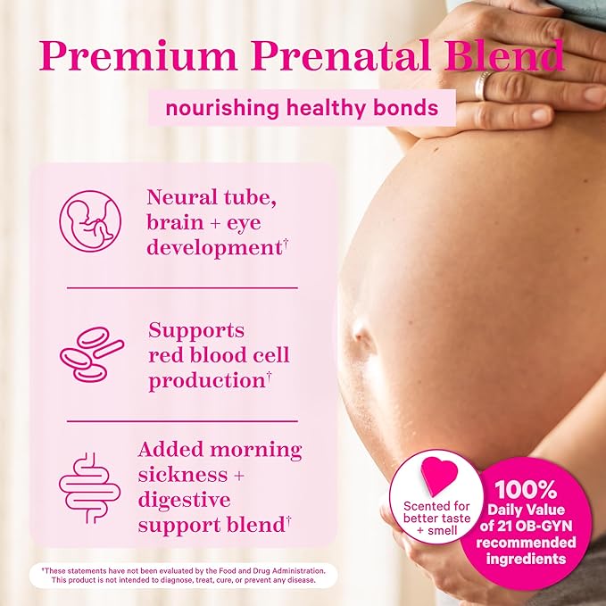 Pink Stork Premium Prenatal Vitamin for Women - Organic Whole-Food Ingredients, Multivitamin & Probiotics - Morning Sickness, Digestion, & Energy - Folate, B6, & Iron - 60 Capsules