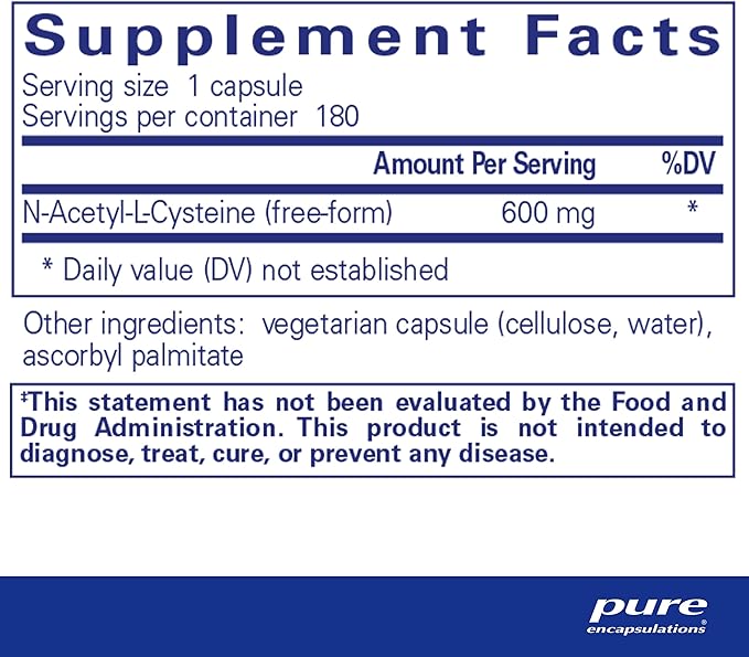 Pure Encapsulations NAC 600 mg - N-Acetyl Cysteine NAC Supplement for Lung Health & Immune Support, Liver Support & Antioxidants* - with Freeform N-Acetyl-L-Cysteine - 180 Capsules