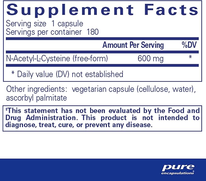 Pure Encapsulations NAC 600 mg - N-Acetyl Cysteine NAC Supplement for Lung Health & Immune Support, Liver Support & Antioxidants* - with Freeform N-Acetyl-L-Cysteine - 180 Capsules
