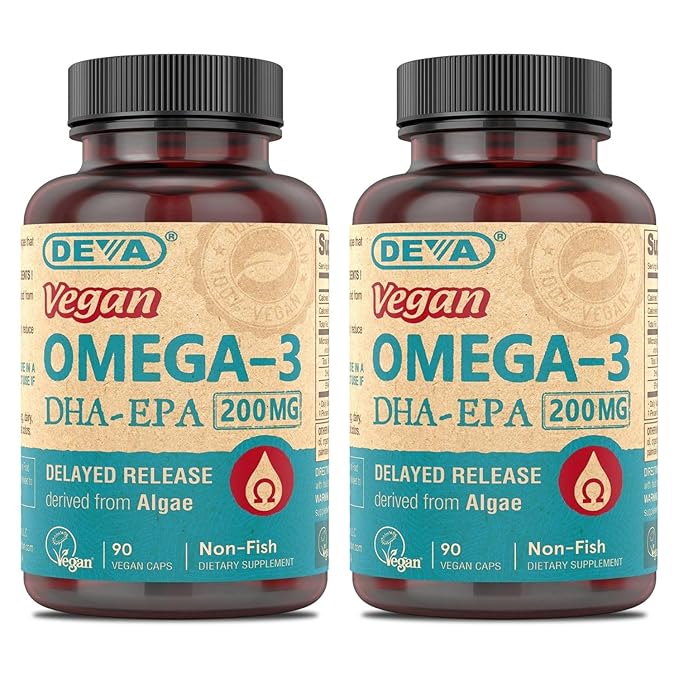 DEVA Vegan Omega-3 DHA-EPA, from Micro Algae, Delayed Release, 90 Vegan Capsules (Pack of 2)