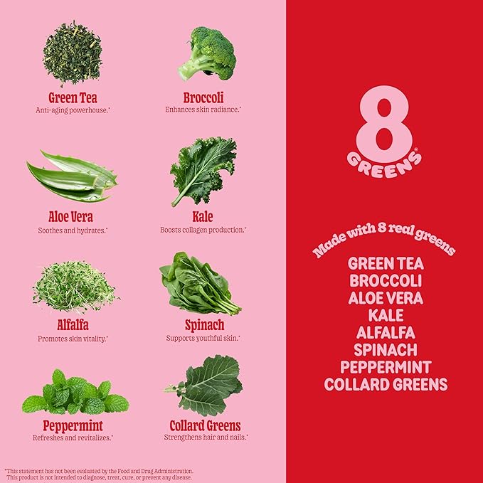 8Greens Supergreens Beauty Gummies with Collagen & Biotin | Super Greens Powder Superfood Gummy for Healthy Skin, Hair, Nails, Glow, and Firmness, Superfood Booster, Strawberry Flavored, 50 Count