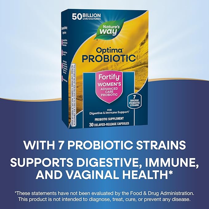 Nature's Way Fortify Optima Probiotic for Women, 50 Billion Live Cultures, 7 Strains, Supports Digestive and Immune Health*, 30 Capsules (Packaging May Vary)