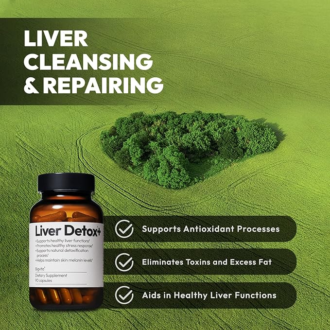 BigVita Liver Detox Vegan Gluten Free Liver Health Supplement Cleanse Detox & Repair Hangover Helper Contains Milk Thistle Glutathione Vitamin C Inositol and Selenium, 90 Capsules