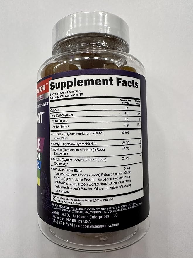 Liver Cleanse Detox Support Gummies with Milk Thistle Gummy Vitamins with Dandelion, Artichoke, Aloe Vera, Ginger, Berberine, Lemon, N-Acetyl-L-Cysteine, Turmeric Supplement and HCL by Clean Nutra