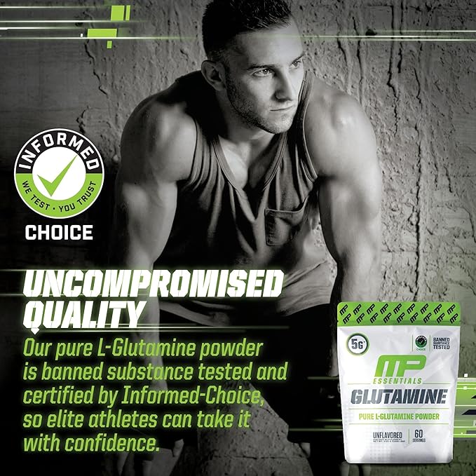 MusclePharm Essentials Glutamine, Pure L-Glutamine Powder Supplement for Post Workout Muscle Recovery, Energy & Gut Health, 5g L Glutamine Powder per Serving, Gluten-Free, Unflavored, 60 Servings