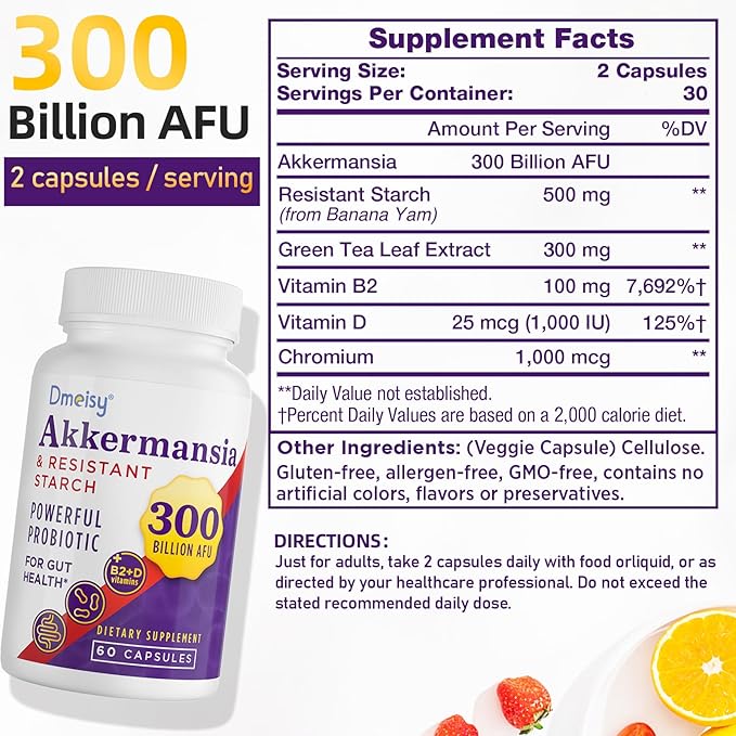 GLP-1 Supplement - 300 Billion AFU Akkermansia Muciniphila, Akkermansia Probiotic for Women & Men, for Boost GLP-1, Digestive, Gut, Immunity, Enhances Gut Lining Function & Intestinal Walls, 120 Count