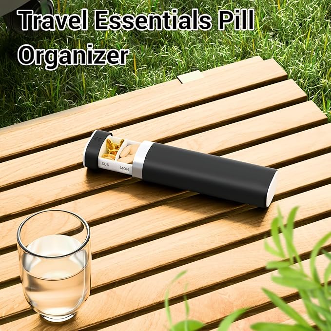 Weekly Pill Organizer 7 Day, Betife Daily Pill Box, Travel Pill Case, Cute Pill Holder to Hold Vitamins, Medicines, Supplements, Pills Organizer(Black)