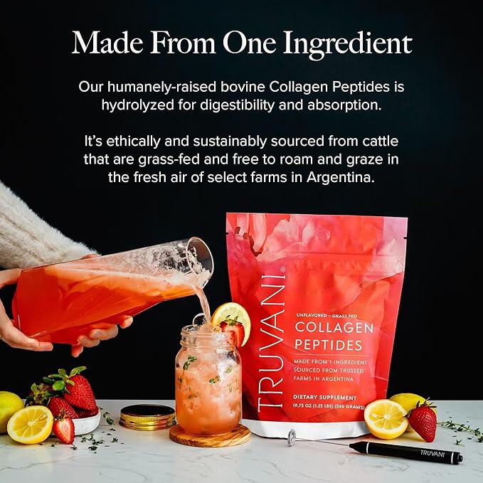 Truvani Hydrolyzed Collagen Peptides | Unflavored | 7 Servings | 20g Grass-Fed Collagen Protein Powder | Promotes Hair, Nail, Skin, and Joint Health | Keto | Dairy and Gluten Free | Women and Men