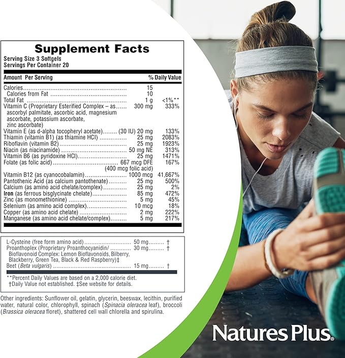 NaturesPlus Hema-Plex Iron - 60 Fast-Acting Softgels - 2 Pack - 85 mg Iron + Vitamin C & Bioflavonoids for Healthy Red Blood Cells - Vegan, Gluten Free - 40 Total Servings