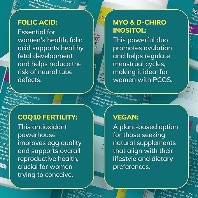 CONCEIVE PLUS Ovulation Support Supplement | Myo-Inositol & D-Chiro Inositol Blend with Coq10, Folic Acid, Ginger - PCOS Relief, Healthy Ovarian Support - Multi Vitamins Woman 120 Inositol Capsules