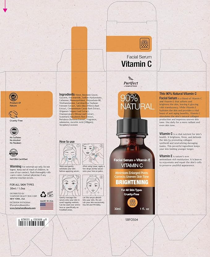 Purifect Natural Vitamin C Vegan Facial Serum - Enhances Skin Radiance, Hydration, and Firmness with Niacinamide & Vitamin E, 30ml (Made in the USA)