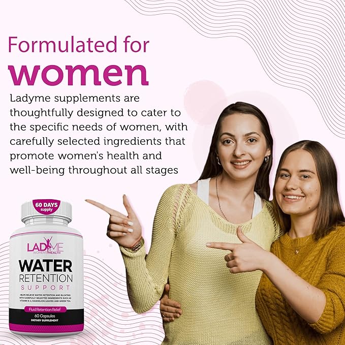 Water Retention Pills for Women Bloating Relief with Vitamin B6, Dandelion & Green Tea Natural Diuretic for Water Draining, Bloating & Swelling Detox Capsules - 60 Caps (2 Months Supply) - by LadyMe